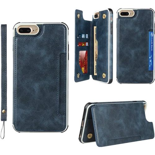 Coque Iphone 6 Plus/6s Plus,Coque Iphone 7 Plus/8 Plus,Premium Cuir Pu Flip Portefeuille Housse,[4 Fente Pour Carte][Boucle Magnetique][Fonction De Support],Etui For Iphone 5.5 Inch - Bleu