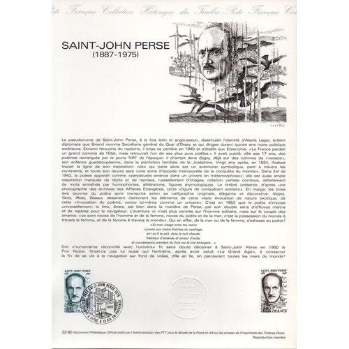 Saint-John Perse - Point À Pitre Et Aix En Provence - 10 Octobre 1980