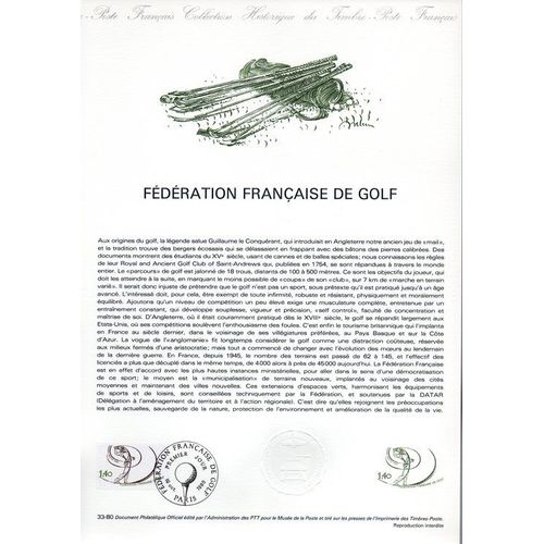 Fédération Française De Golf - Paris Le 18 Ocobre 1980