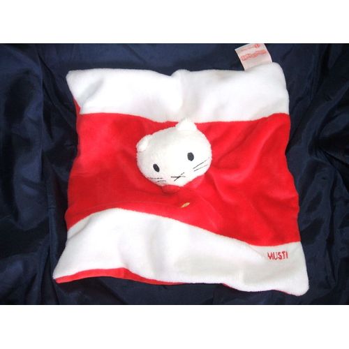 Peluche Doudou Chat Chaton Musti Carré Plat - Rouge Blanc - 2005 Bengy