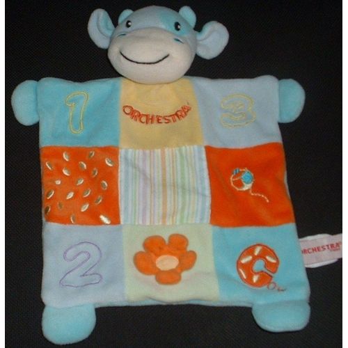 Doudou Orchestra Vache Carre Plat Bleu 123  Damier - 20c X 20cm