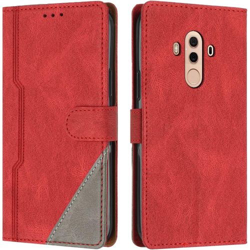 Coque Pour Huawei Mate 10 Pro, Housse En Cuir Pu Portefeuille, Etui De Protection A Rabat Magnetique Coque Pour Huawei Mate 10 Pro, Rouge