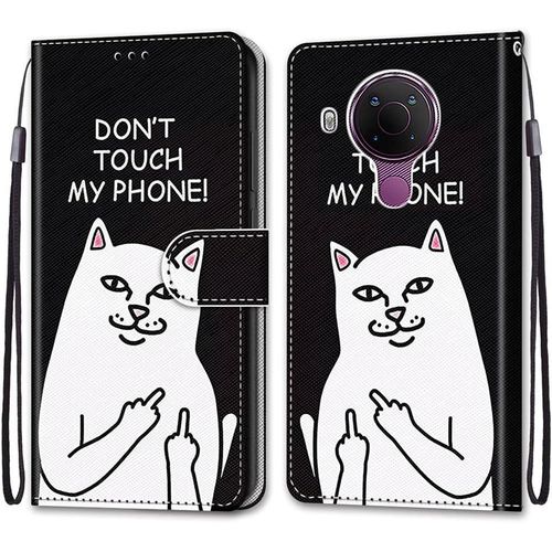 Coque Pour Nokia 5.4, Etui En Cuir Pu Portefeuille Housse Coque Avec 360 Degres Silicone Antichoc Protection Cover Cuir Pochette Magnetique Und Flip Bequille (Chat 5)