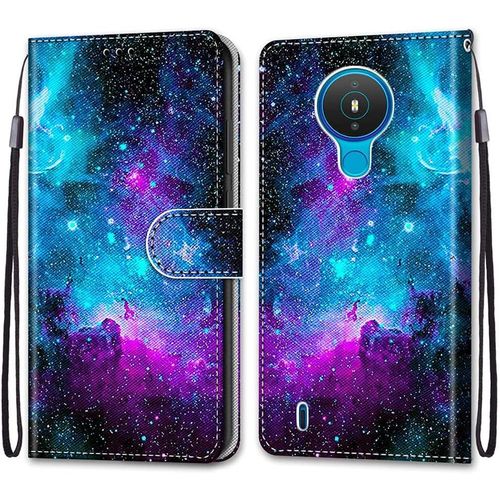 Coque Pour Nokia 1.4, Etui En Cuir Pu Portefeuille Housse Coque Avec 360 Degres Silicone Antichoc Protection Cover Cuir Pochette Magnetique Und Flip Bequille (Ciel Etoile)