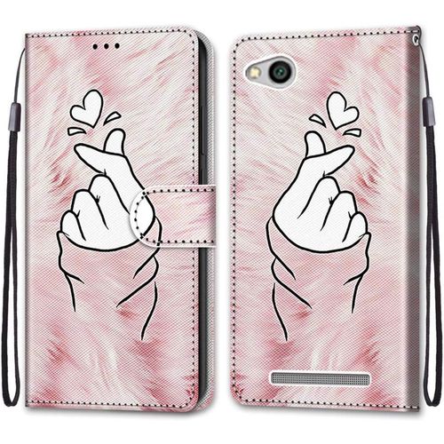Coque Pour Xiaomi Redmi 5a, Etui En Cuir Pu Portefeuille Housse Coque Avec 360 Degres Silicone Antichoc Protection Cover Cuir Pochette Magnetique Und Flip Bequille (Doigt Coeur)