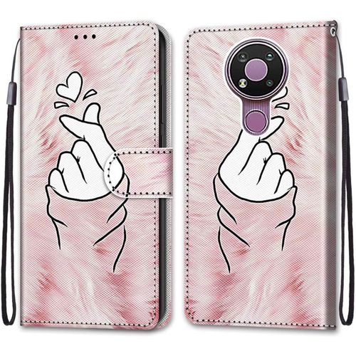 Coque Pour Nokia 3.4, Etui En Cuir Pu Portefeuille Housse Coque Avec 360 Degres Silicone Antichoc Protection Cover Cuir Pochette Magnetique Und Flip Bequille (Doigt Coeur)