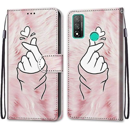Coque Pour Huawei P Smart 2020, Etui En Cuir Pu Portefeuille Housse Coque Avec 360 Degres Silicone Antichoc Protection Cover Cuir Pochette Magnetique Und Flip Bequille (Doigt Coeur)