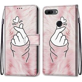 Coque Pour Huawei Honor 9 Lite, Etui En Cuir Pu Portefeuille Housse Coque Avec 360 Degres Silicone Antichoc Protection Cover Cuir Pochette Magnetique Und Flip Bequille (Doigt Coeur)
