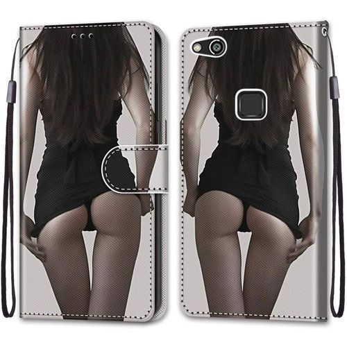 Coque Pour Huawei P10 Lite, Etui En Cuir Pu Portefeuille Housse Coque Avec 360 Degres Silicone Antichoc Protection Cover Cuir Pochette Magnetique Und Flip Bequille (Fille Sexy)