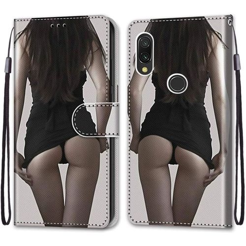 Coque Pour Xiaomi Redmi 7, Etui En Cuir Pu Portefeuille Housse Coque Avec 360 Degres Silicone Antichoc Protection Cover Cuir Pochette Magnetique Und Flip Bequille (Fille Sexy)