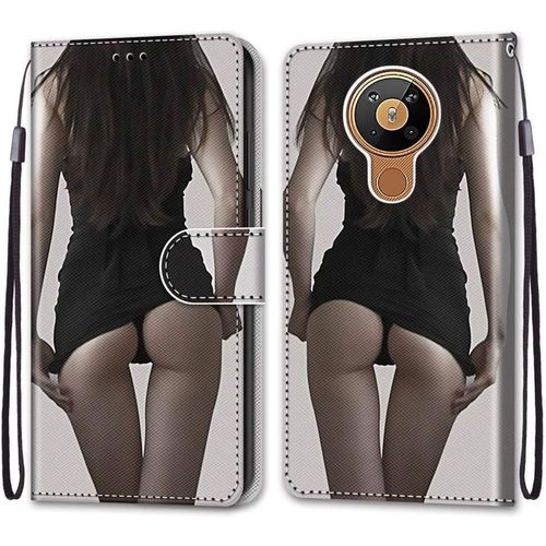Coque Pour Nokia 5.3, Etui En Cuir Pu Portefeuille Housse Coque Avec 360 Degres Silicone Antichoc Protection Cover Cuir Pochette Magnetique Und Flip Bequille (Fille Sexy)