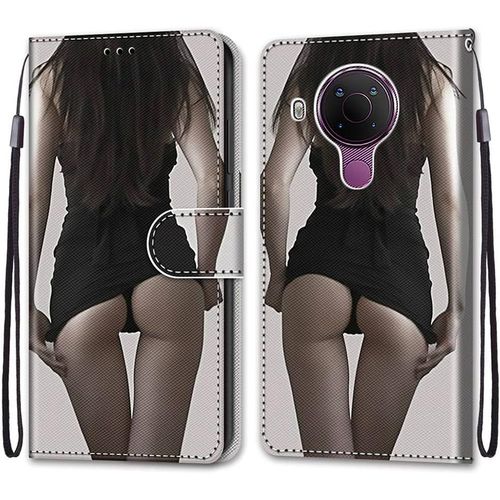 Coque Pour Nokia 5.4, Etui En Cuir Pu Portefeuille Housse Coque Avec 360 Degres Silicone Antichoc Protection Cover Cuir Pochette Magnetique Und Flip Bequille (Fille Sexy)