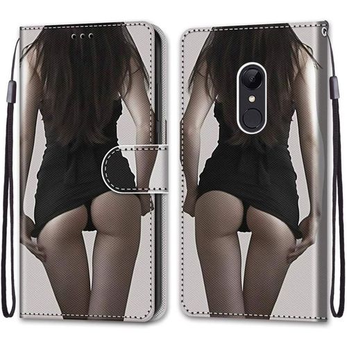Coque Pour Xiaomi Redmi 5, Etui En Cuir Pu Portefeuille Housse Coque Avec 360 Degres Silicone Antichoc Protection Cover Cuir Pochette Magnetique Und Flip Bequille (Fille Sexy)