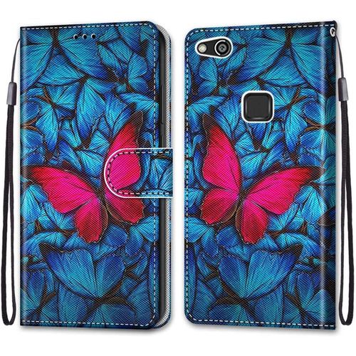 Coque Pour Huawei P10 Lite, Etui En Cuir Pu Portefeuille Housse Coque Avec 360 Degres Silicone Antichoc Protection Cover Cuir Pochette Magnetique Und Flip Bequille (Papillon)