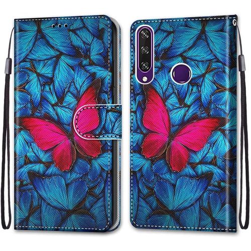 Coque Pour Huawei Y6p, Etui En Cuir Pu Portefeuille Housse Coque Avec 360 Degres Silicone Antichoc Protection Cover Cuir Pochette Magnetique Und Flip Bequille (Papillon)