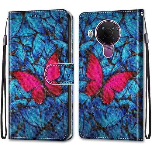 Coque Pour Nokia 5.4, Etui En Cuir Pu Portefeuille Housse Coque Avec 360 Degres Silicone Antichoc Protection Cover Cuir Pochette Magnetique Und Flip Bequille (Papillon)