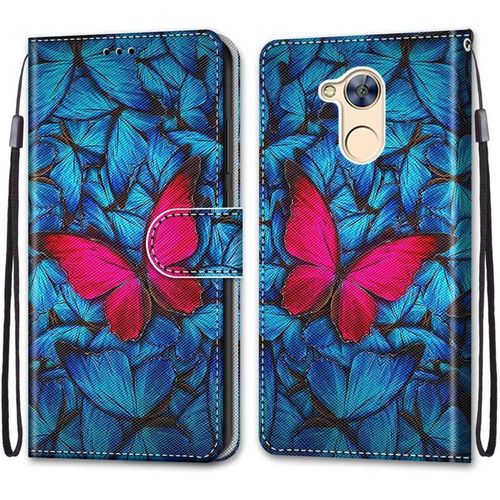 Coque Pour Huawei Honor 6a, Etui En Cuir Pu Portefeuille Housse Coque Avec 360 Degres Silicone Antichoc Protection Cover Cuir Pochette Magnetique Und Flip Bequille (Papillon)