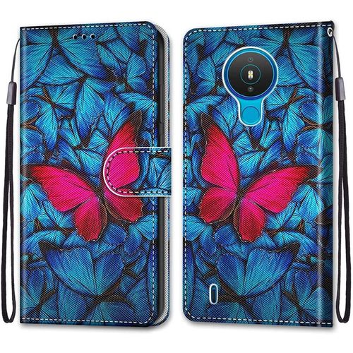 Coque Pour Nokia 1.4, Etui En Cuir Pu Portefeuille Housse Coque Avec 360 Degres Silicone Antichoc Protection Cover Cuir Pochette Magnetique Und Flip Bequille (Papillon)