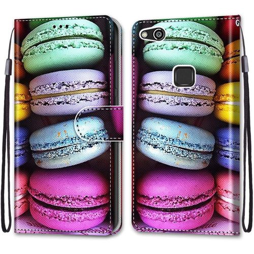 Coque Pour Huawei P10 Lite, Etui En Cuir Pu Portefeuille Housse Coque Avec 360 Degres Silicone Antichoc Protection Cover Cuir Pochette Magnetique Und Flip Bequille (Macarons)