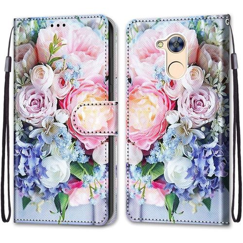 Coque Pour Huawei Honor 6a, Etui En Cuir Pu Portefeuille Housse Coque Avec 360 Degres Silicone Antichoc Protection Cover Cuir Pochette Magnetique Und Flip Bequille (Fleur 3)
