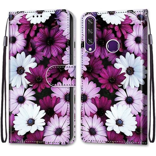 Coque Pour Huawei Y6p, Etui En Cuir Pu Portefeuille Housse Coque Avec 360 Degres Silicone Antichoc Protection Cover Cuir Pochette Magnetique Und Flip Bequille (Fleur 2)
