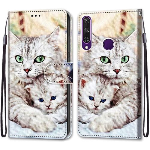 Coque Pour Huawei Y6p, Etui En Cuir Pu Portefeuille Housse Coque Avec 360 Degres Silicone Antichoc Protection Cover Cuir Pochette Magnetique Und Flip Bequille (Chats 2)