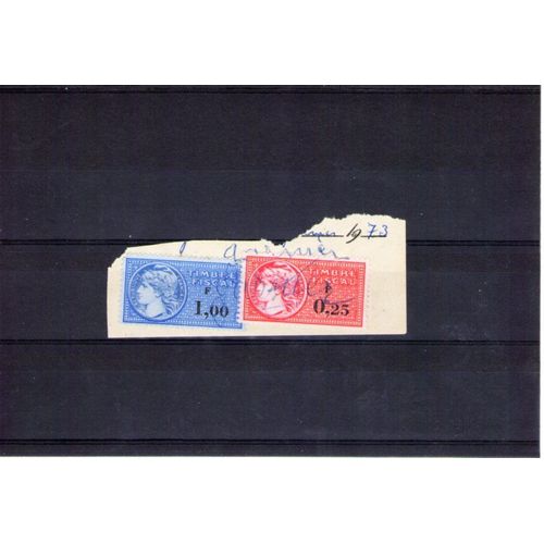 2 Timbres Fiscaux De 1.00 Et 0.25 Francs