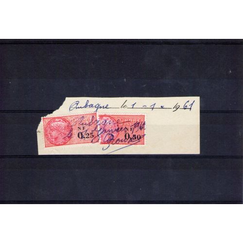 2 Timbres Fiscaux De 0.25 Et 0.50 Francs