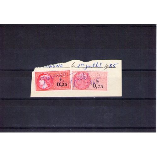 2 Timbres Fiscaux De 0.25 Et 0.75 Francs