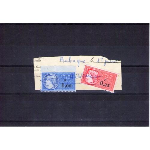 2 Timbres Fiscaux De 1.00 Et 25 Francs