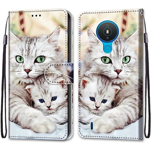 Coque Pour Nokia 1.4, Etui En Cuir Pu Portefeuille Housse Coque Avec 360 Degres Silicone Antichoc Protection Cover Cuir Pochette Magnetique Und Flip Bequille (Chats 2)