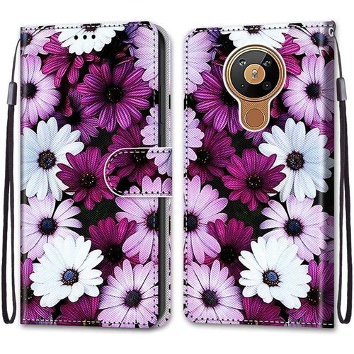 Coque Pour Nokia 5.3, Etui En Cuir Pu Portefeuille Housse Coque Avec 360 Degres Silicone Antichoc Protection Cover Cuir Pochette Magnetique Und Flip Bequille (Fleur 2)