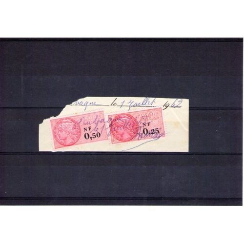 2 Timbres Fiscaux De 0.50 Et 0.25 Francs
