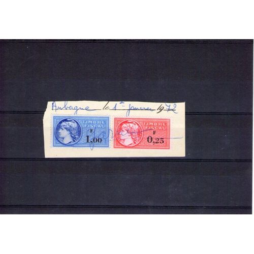 2 Timbres Fiscaux De 1.00 Et 0.25 Francs