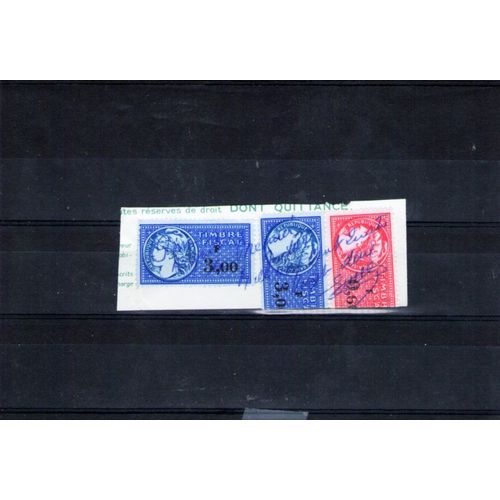 3 Timbres Fiscaux De 3.00 Et 0.60 Francs