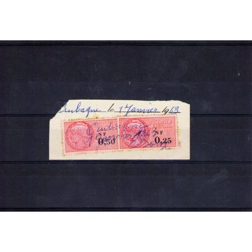 2 Timbres Fiscaux De 0.50 Et 0.25 Francs