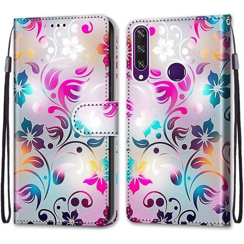 Coque Pour Huawei Y6p, Etui En Cuir Pu Portefeuille Housse Coque Avec 360 Degres Silicone Antichoc Protection Cover Cuir Pochette Magnetique Und Flip Bequille (Fleur 1)