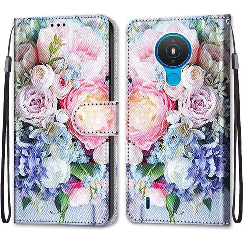 Coque Pour Nokia 1.4, Etui En Cuir Pu Portefeuille Housse Coque Avec 360 Degres Silicone Antichoc Protection Cover Cuir Pochette Magnetique Und Flip Bequille (Fleur 3)