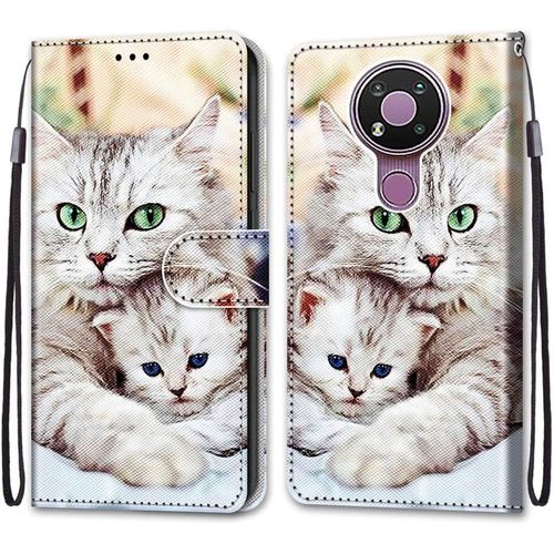Coque Pour Nokia 3.4, Etui En Cuir Pu Portefeuille Housse Coque Avec 360 Degres Silicone Antichoc Protection Cover Cuir Pochette Magnetique Und Flip Bequille (Chats 2)