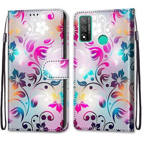 Coque Pour Huawei P Smart 2020, Etui En Cuir Pu Portefeuille Housse Coque Avec 360 Degres Silicone Antichoc Protection Cover Cuir Pochette Magnetique Und Flip Bequille (Fleur 1)