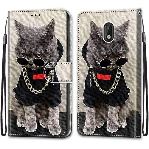 Coque Pour Nokia 3, Etui En Cuir Pu Portefeuille Housse Coque Avec 360 Degres Silicone Antichoc Protection Cover Cuir Pochette Magnetique Und Flip Bequille (Chats 3)