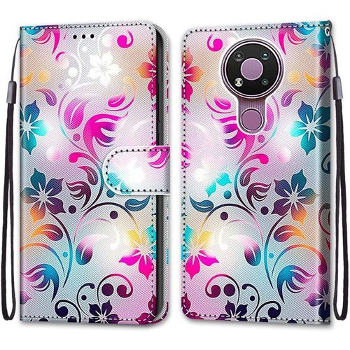 Coque Pour Nokia 3.4, Etui En Cuir Pu Portefeuille Housse Coque Avec 360 Degres Silicone Antichoc Protection Cover Cuir Pochette Magnetique Und Flip Bequille (Fleur 1)