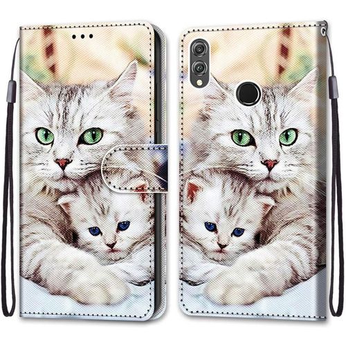 Coque Pour Huawei Honor 8x, Etui En Cuir Pu Portefeuille Housse Coque Avec 360 Degres Silicone Antichoc Protection Cover Cuir Pochette Magnetique Und Flip Bequille (Chats 2)