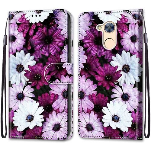 Coque Pour Huawei Honor 6a, Etui En Cuir Pu Portefeuille Housse Coque Avec 360 Degres Silicone Antichoc Protection Cover Cuir Pochette Magnetique Und Flip Bequille (Fleur 2)