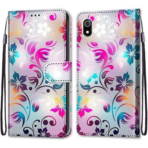 Coque Pour Xiaomi Redmi 7a, Etui En Cuir Pu Portefeuille Housse Coque Avec 360 Degres Silicone Antichoc Protection Cover Cuir Pochette Magnetique Und Flip Bequille (Fleur 1)