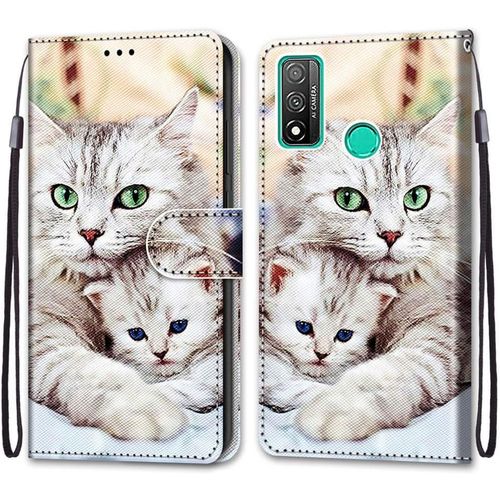 Coque Pour Huawei P Smart 2020, Etui En Cuir Pu Portefeuille Housse Coque Avec 360 Degres Silicone Antichoc Protection Cover Cuir Pochette Magnetique Und Flip Bequille (Chats 2)