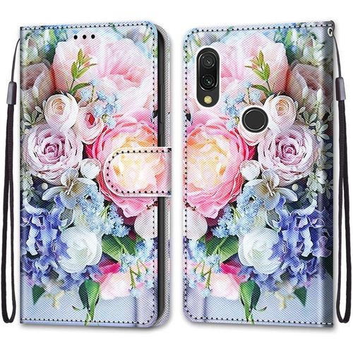 Coque Pour Xiaomi Redmi 7, Etui En Cuir Pu Portefeuille Housse Coque Avec 360 Degres Silicone Antichoc Protection Cover Cuir Pochette Magnetique Und Flip Bequille (Fleur 3)