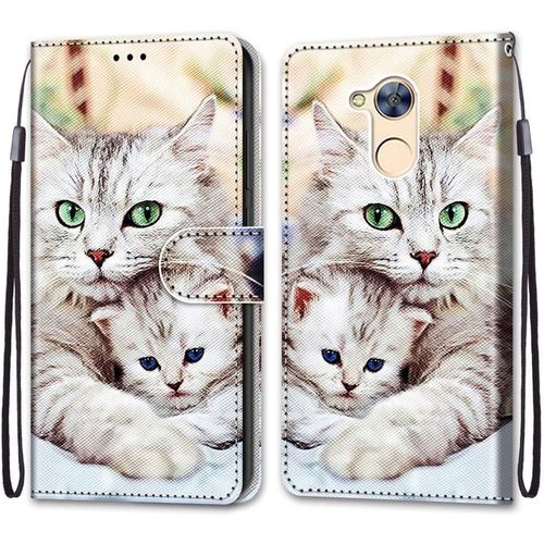Coque Pour Huawei Honor 6a, Etui En Cuir Pu Portefeuille Housse Coque Avec 360 Degres Silicone Antichoc Protection Cover Cuir Pochette Magnetique Und Flip Bequille (Chats 2)
