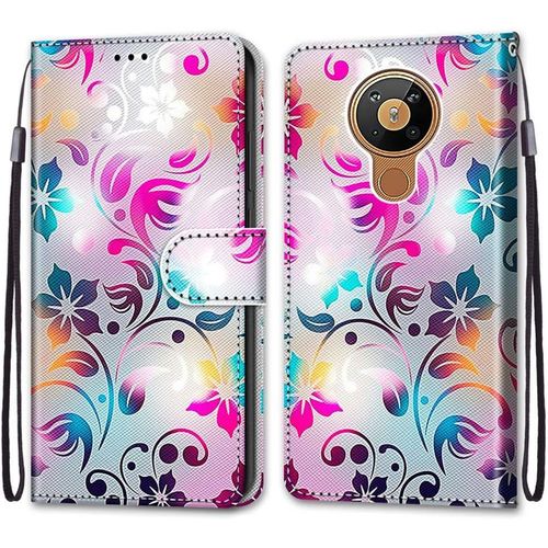 Coque Pour Nokia 5.3, Etui En Cuir Pu Portefeuille Housse Coque Avec 360 Degres Silicone Antichoc Protection Cover Cuir Pochette Magnetique Und Flip Bequille (Fleur 1)