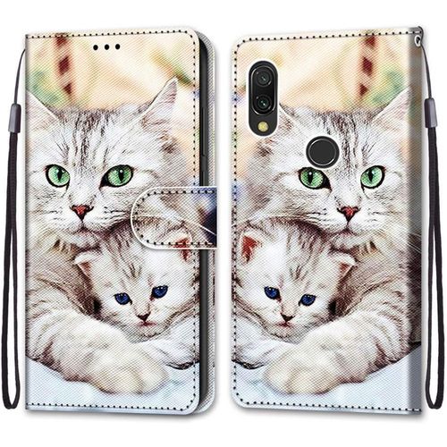 Coque Pour Xiaomi Redmi 7, Etui En Cuir Pu Portefeuille Housse Coque Avec 360 Degres Silicone Antichoc Protection Cover Cuir Pochette Magnetique Und Flip Bequille (Chats 2)